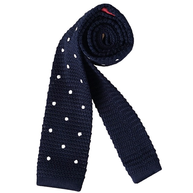 knit tie - navy  (도트)